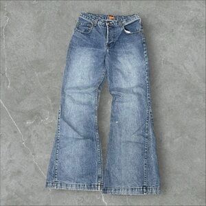 Vintage Lip Gloss Jeans Women 5 Blue Flare Bell Bottoms 80s 90s Wide Leg Cowgirl